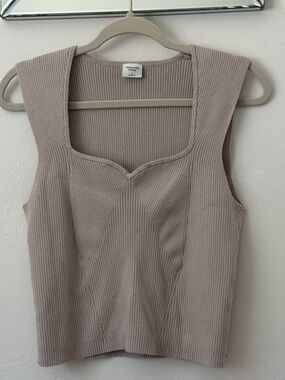 Abercrombie & Fitch Portrait Sweetheart Ribbed Knit Tank Top - Beige